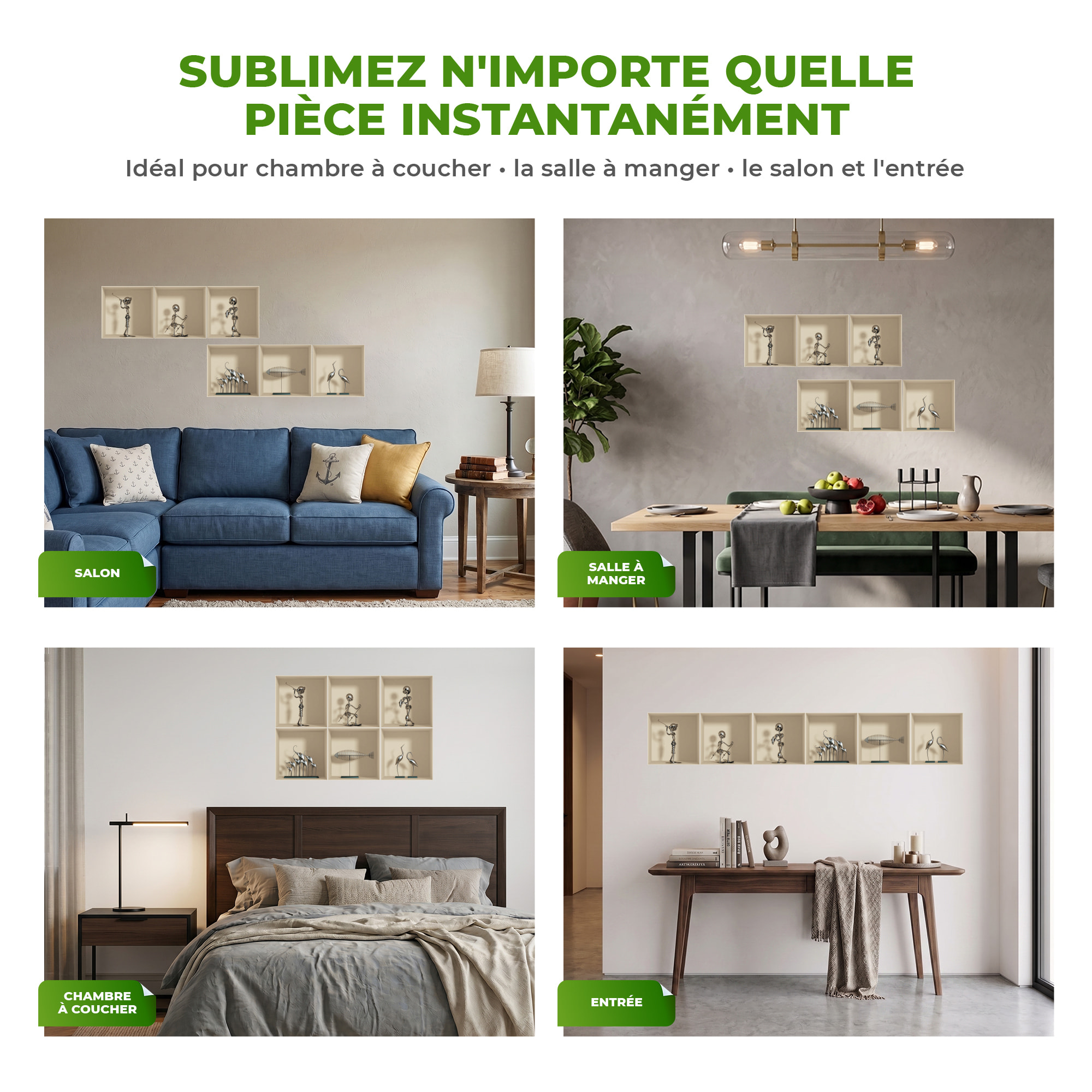 Stickers muraux 3D | Sticker Mural Autocollant effet 3D Postures design en aluminium - Stickers adhésifs 3D Chambre Salon Trompe l'oeil