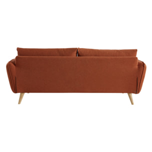 Canapé scandinave 3 places en tissu brique et bois clair CREEP