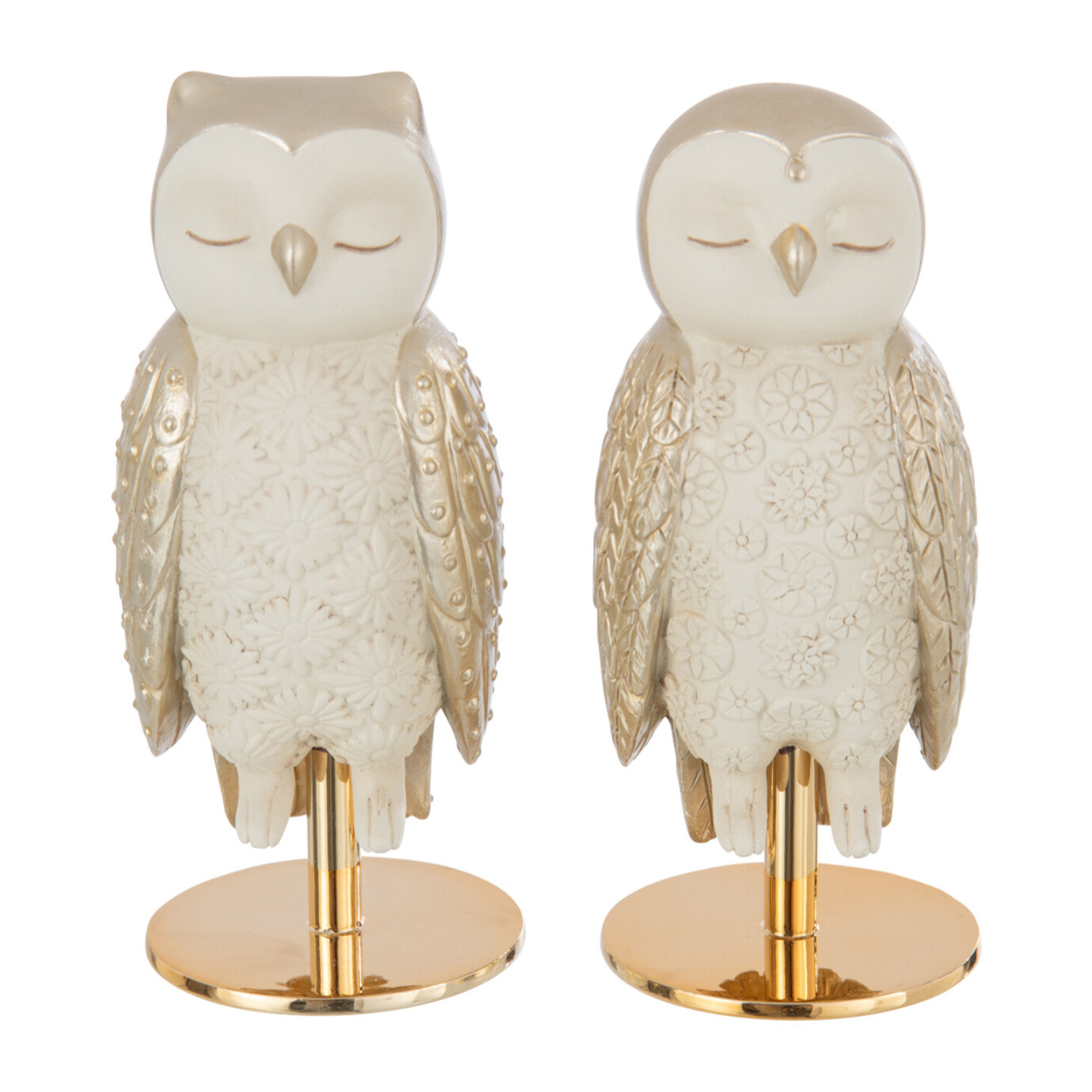 J-Line figurine Hibou sur Pied - polyrésine - blanc/or - 2 pcs