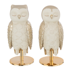 J-Line figurine Hibou sur Pied - polyrésine - blanc/or - 2 pcs