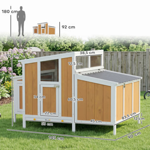 Gallinero para Exterior de Madera, 145x90x92 cm, para 2-4 Gallinas, Gallinero con Nido, Casa Lateral, Bandeja Extraíble, Techo Impermeable, Puertas con Cerradura, Perchas, Conejera, Amarillo
