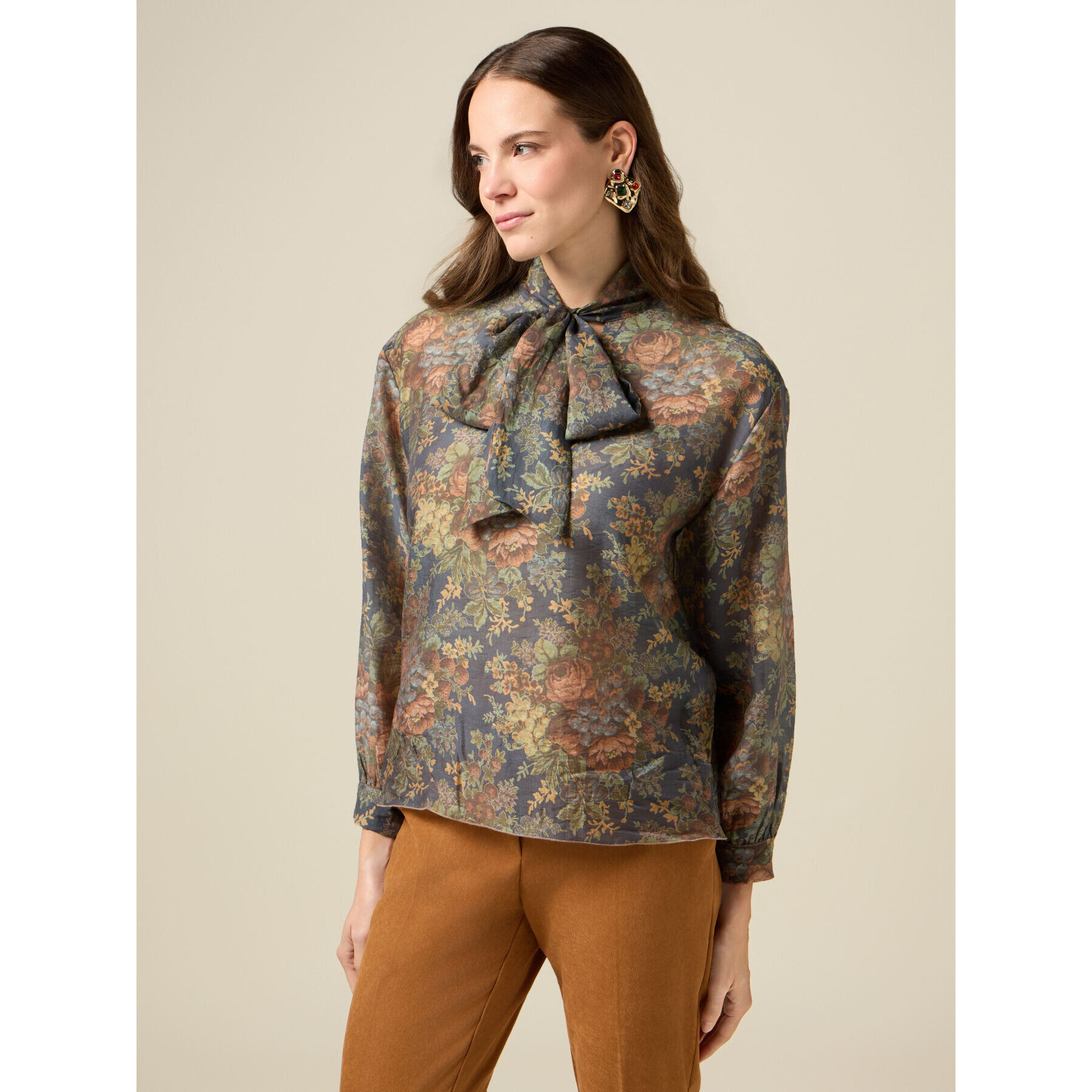 Oltre - Blusa estampada con lazo - Azul