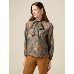 Oltre - Blusa estampada con lazo - Azul