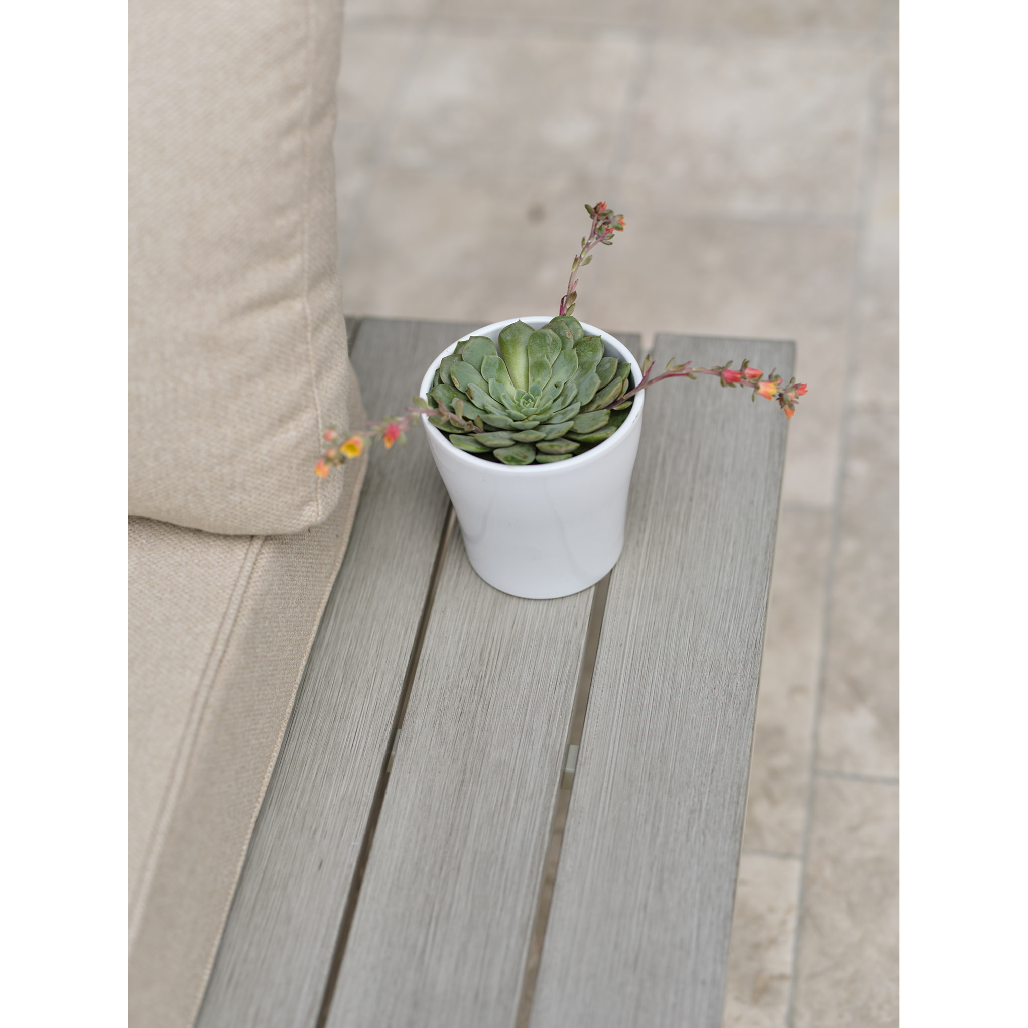 OSAKA - Salon de jardin d'angle 5 pl en alu et alu aspect boisé