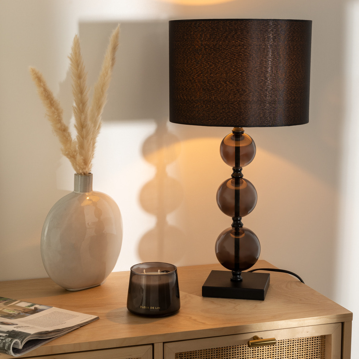 Lampe "Alma" noire - métal & verre H52 cm