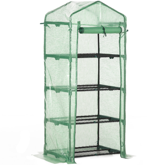 Invernadero de Jardín con 4 Estantes y Cubierta de PE Tipo Caseta de Tubo Acero Vivero Casero para Cultivo de Plantas Flores Macetas 70x50x160 cm Verde