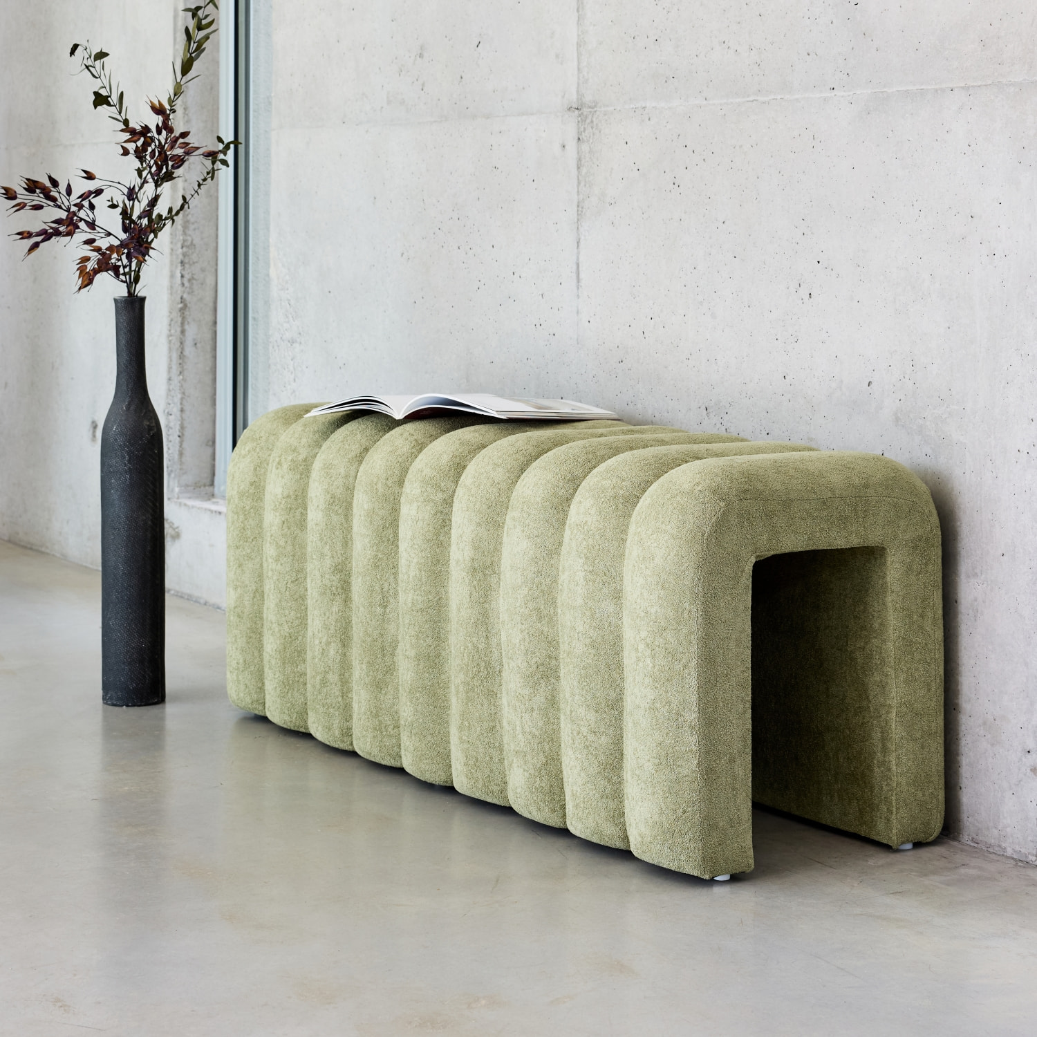 Banc. bout de lit vert contemporain en tissu