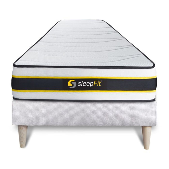 Ensemble - Matelas Hybride 22cm d'épaisseur - 3 zones de confort - Confort ferme - Sommier tapissier en kit - 1 place