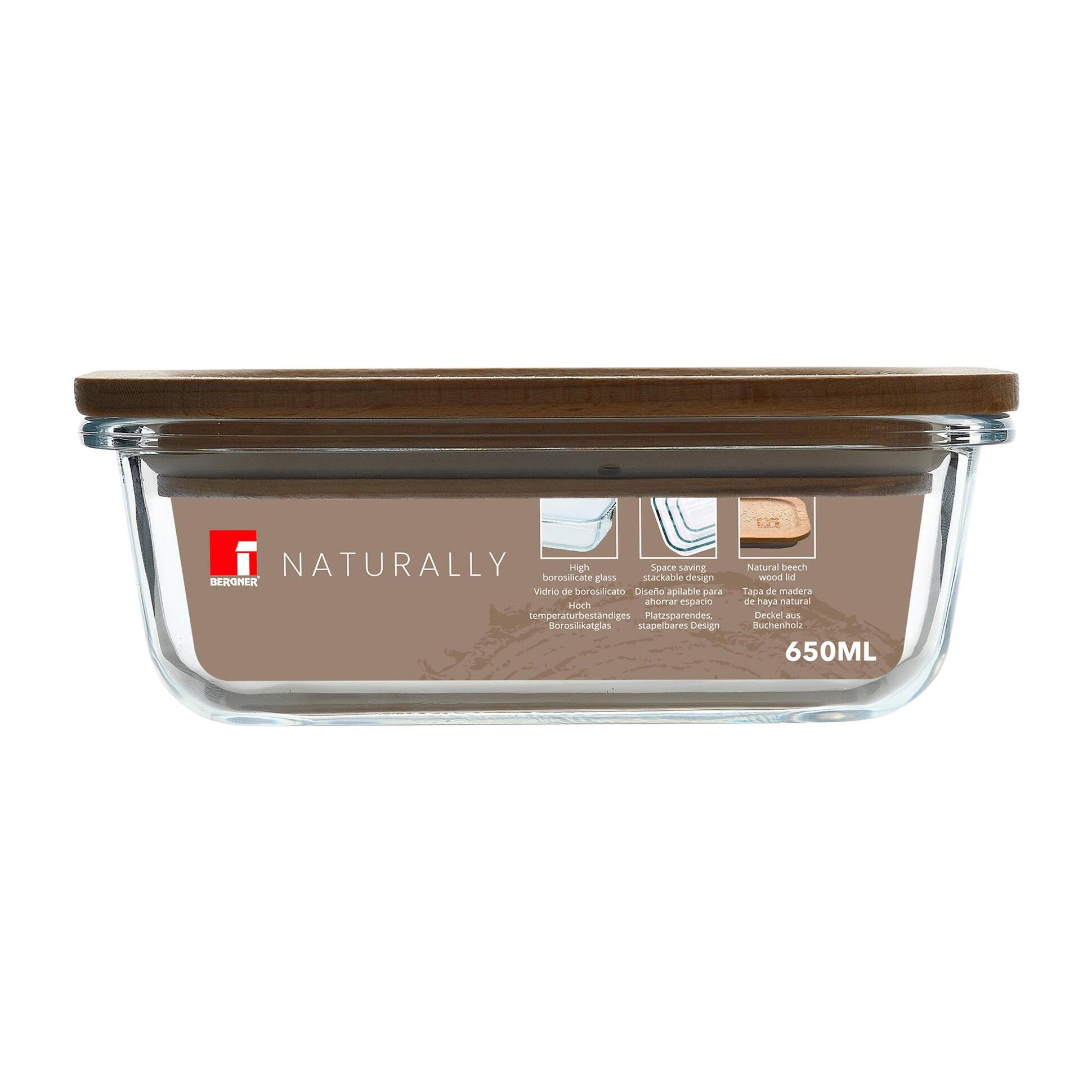 Bergner NATURALLY Hermético de 650ml en vidrio de borosilicato