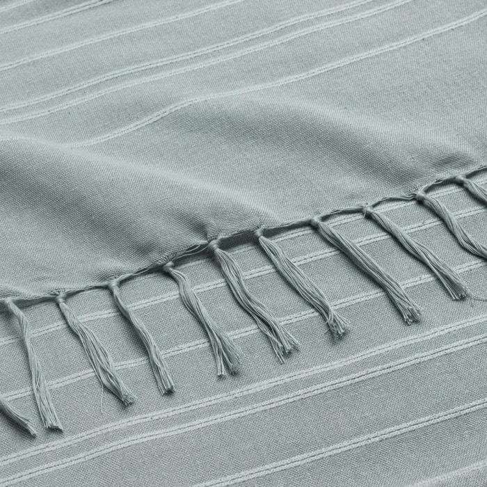 Plaid coton à franges grand format - Sauge