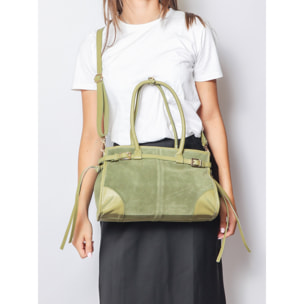 Borsa a spalla da donna Made in Italy - Modello Novara Ultra - Pelle scamosciata - 31.5 x 20.0 x 14.0 cm