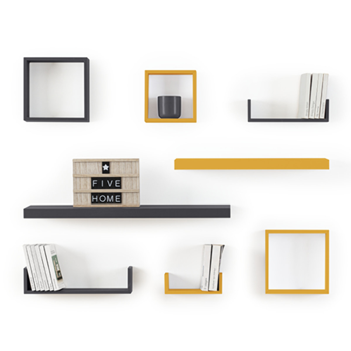 3 petites étagères murales "Fixy" cube effet chêne