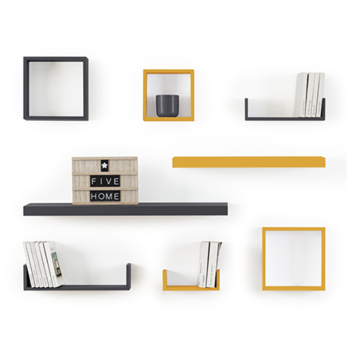 3 petites étagères murales "Fixy" cube effet chêne