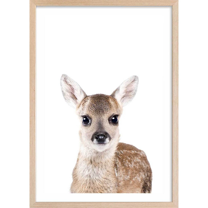 Affiche enfant bébé biche  Affiche + cadre en bois - Chêne
