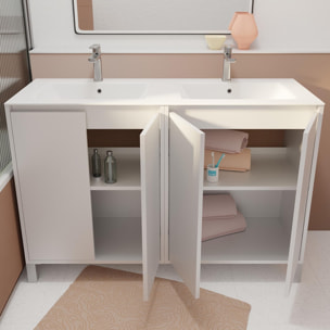 Pack Meuble Salle de Bains 120 cm Laqué Blanc, 4 portes avec Vasque Céramique - XENOS