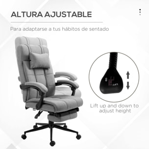 Silla de Oficina Reclinable Silla de Escritorio Giratoria Tapizado de Tela con Altura Ajustable Reposapiés Reposacabezas y Reposabrazos Carga 120 kg para Estudio 66x76x116-124 cm Gris