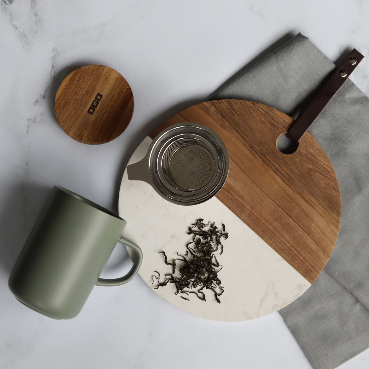Tisanière en grès avec couvercle en bois d'acacia 475ml JULIET