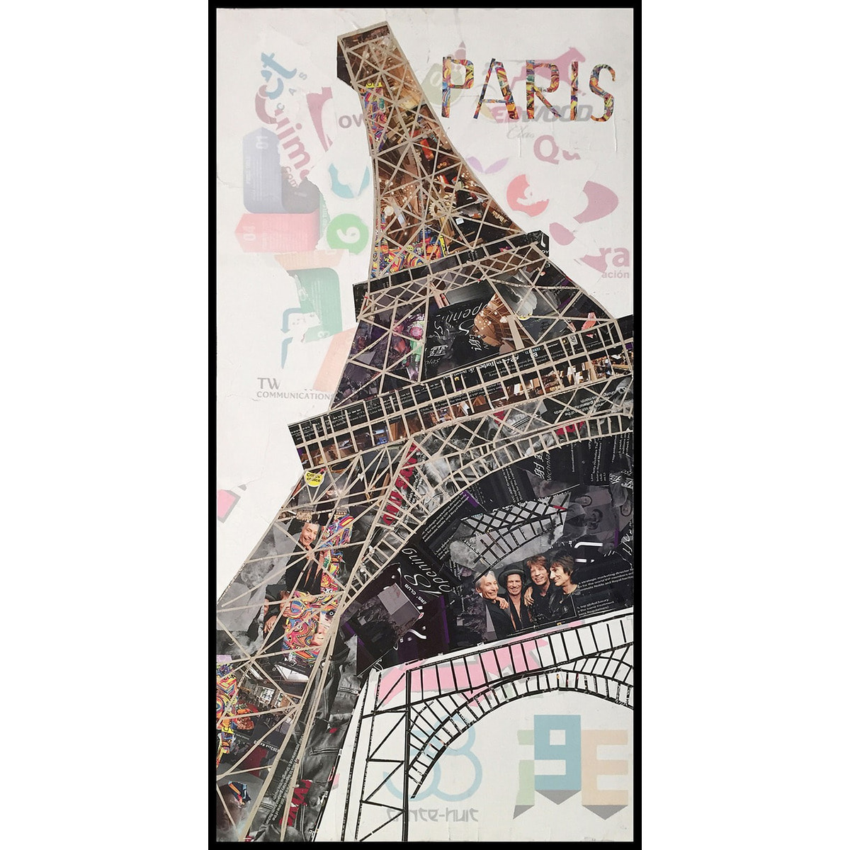 Quadro collage Torre Eiffel Parigi in carta riciclata 52x102 cm