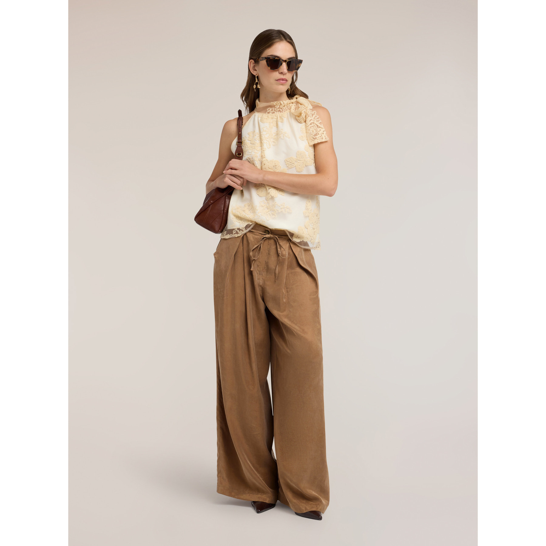 Motivi - Pantaloni palazzo con pieghe in lyocell - Verde militare