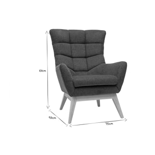 Fauteuil scandinave en tissu effet velours texturé gris foncé et bois clair BRODY