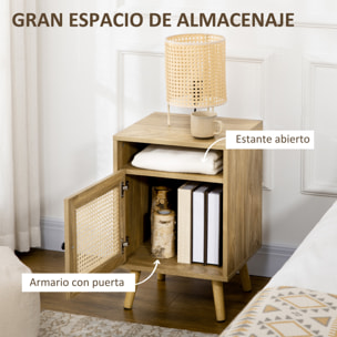 Juego de 2 Mesitas de Noche Mesillas de Noche con Puerta de Ratán Estante Abierto Mesas Auxiliares para Dormitorio Salón 39x35x60 cm Natural