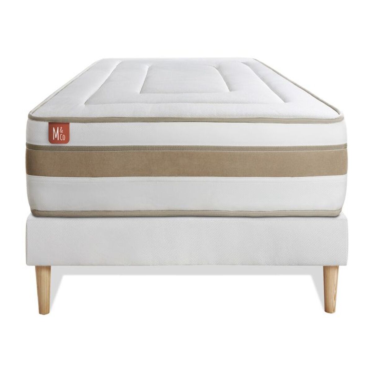 Ensemble Matelas Le Raffiné - 26cm - Ressorts ensachés et mémoire de forme - Confort haut de gamme, impact réduit. - Sommier Tapissier Blanc
