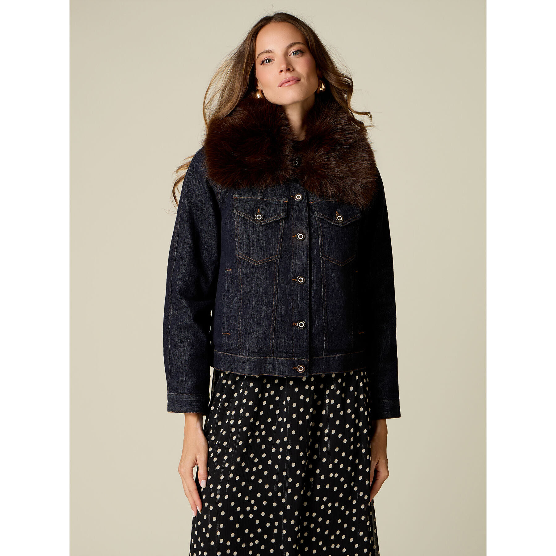 Oltre - Giubbotto in denim con collo peloso - Blu