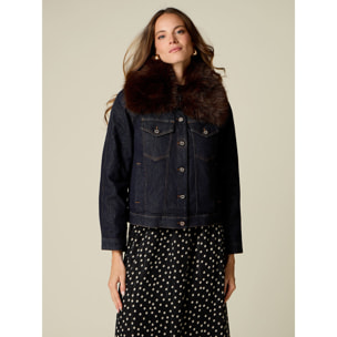 Oltre - Giubbotto in denim con collo peloso - Blu