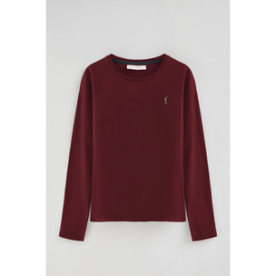 Camiseta granate de manga larga y cuello redondo con logo bordado Rigby Go