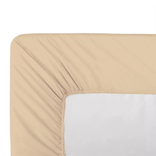 Drap housse b35 percale de coton uni beige Giulia stone
