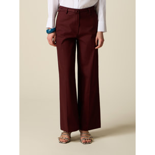 Oltre - Pantalones palazzo de mezcla de algodón - Marrón