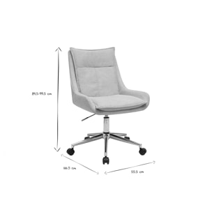 Chaise de bureau à roulettes en tissu effet velours texturé beige et métal chromé BLAISE