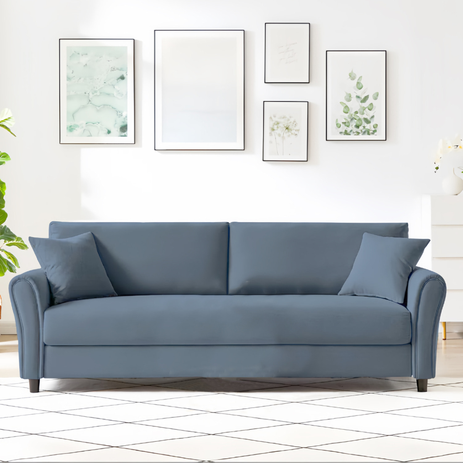 MALERNE - Canapé droit en tissu 4 places bleu clair