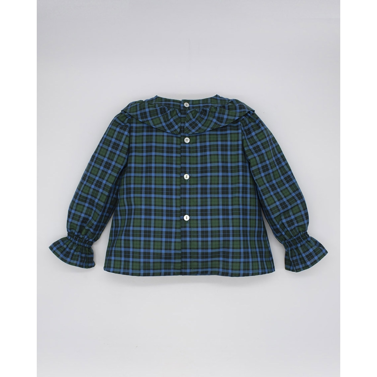 BLUSA DE CUADROS VERDES CON VOLANTE