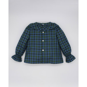 BLUSA DE CUADROS VERDES CON VOLANTE