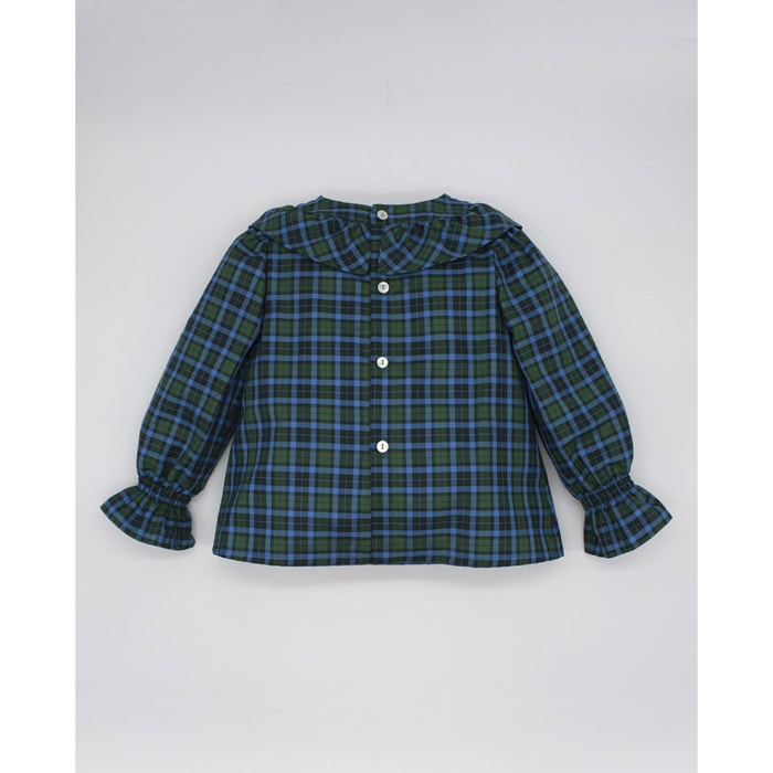BLUSA DE CUADROS VERDES CON VOLANTE