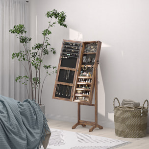 Armoire à bijoux sur pied multi-rangement avec miroir LED MDF effet bois vieilli