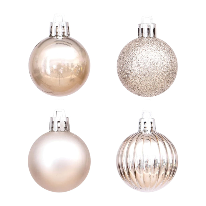 set de 100 bolas de navidad color oro claro pet con diferentes diseños y acabados