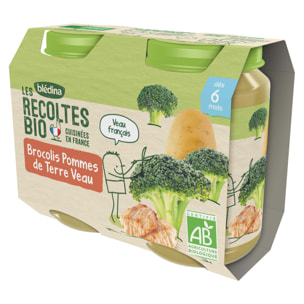 12 Petits Pots Brocolis, Pommes de Terre, Veau 6x(2x200g) - Les Récoltes Bio Dès 6 Mois