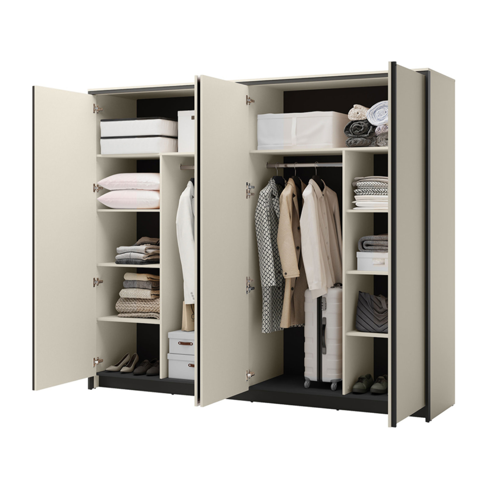 Kimi - armoire - 4 portes - led et miroirs inclus - 251x215 cm - Beige