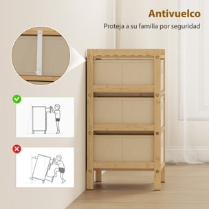 Cómoda con 3 Cajones de Tela, Cómoda para Dormitorio de Bambú, Cajonera para Espacios Pequeños, Salón, Oficina, Vestidor, Crema y Natural