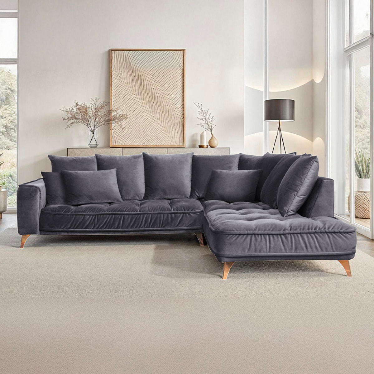 Canapé Velours Angle Droit Altamo - 4 Places