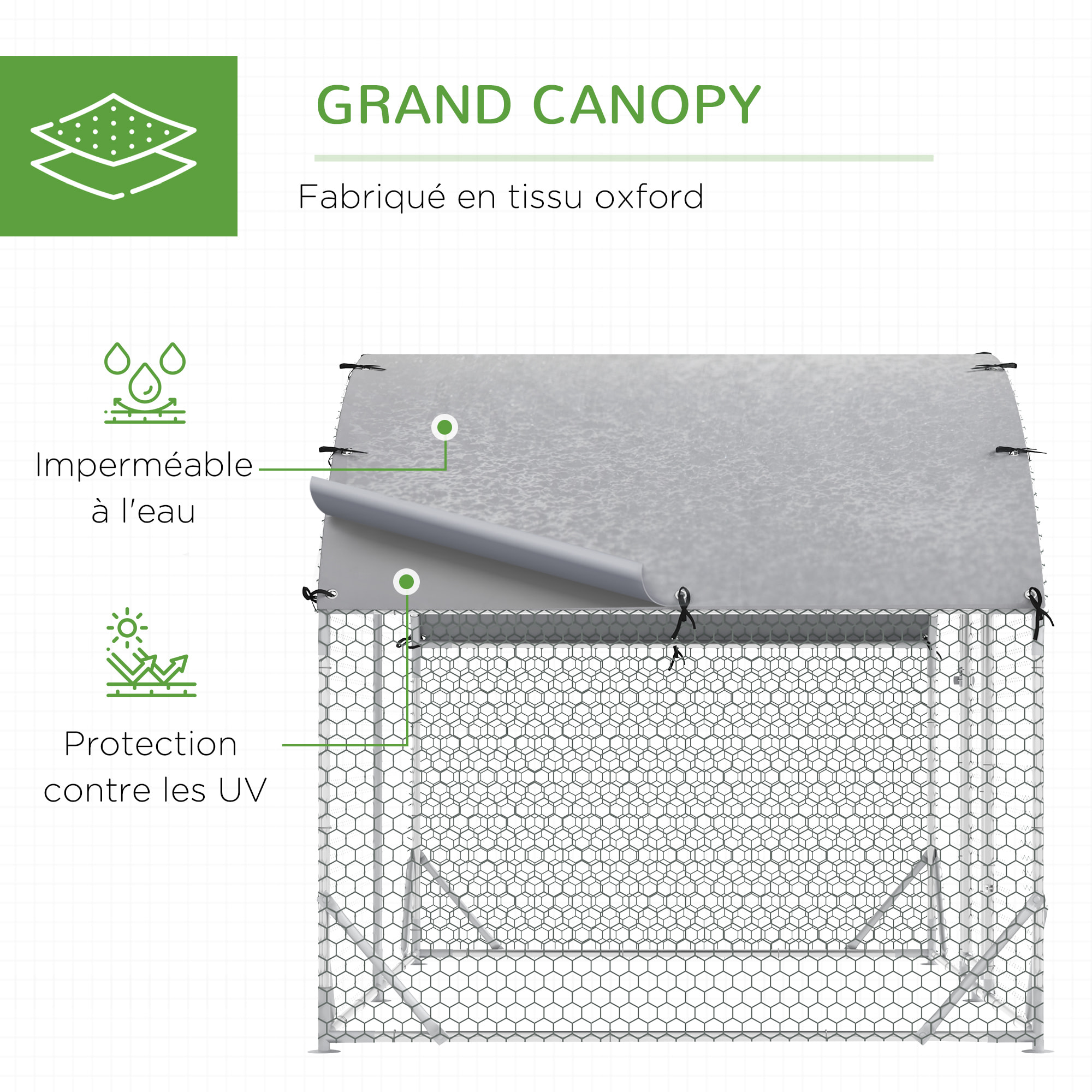 Enclos poulailler chenil couvert 5,32 m² - parc grillagé dim. 2,8L x 1,9l x 1,97H m - acier galvanisé