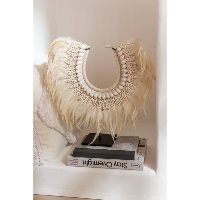 J-Line décoration Collier + Pied Dora - coquillage/plumes - blanc - small