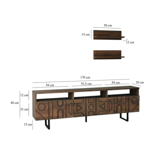 Mobile porta TV Dpatrici, Credenza da soggiorno, Armadio basso per TV, Base parete attrezzata, 170x30h40 cm, Noce