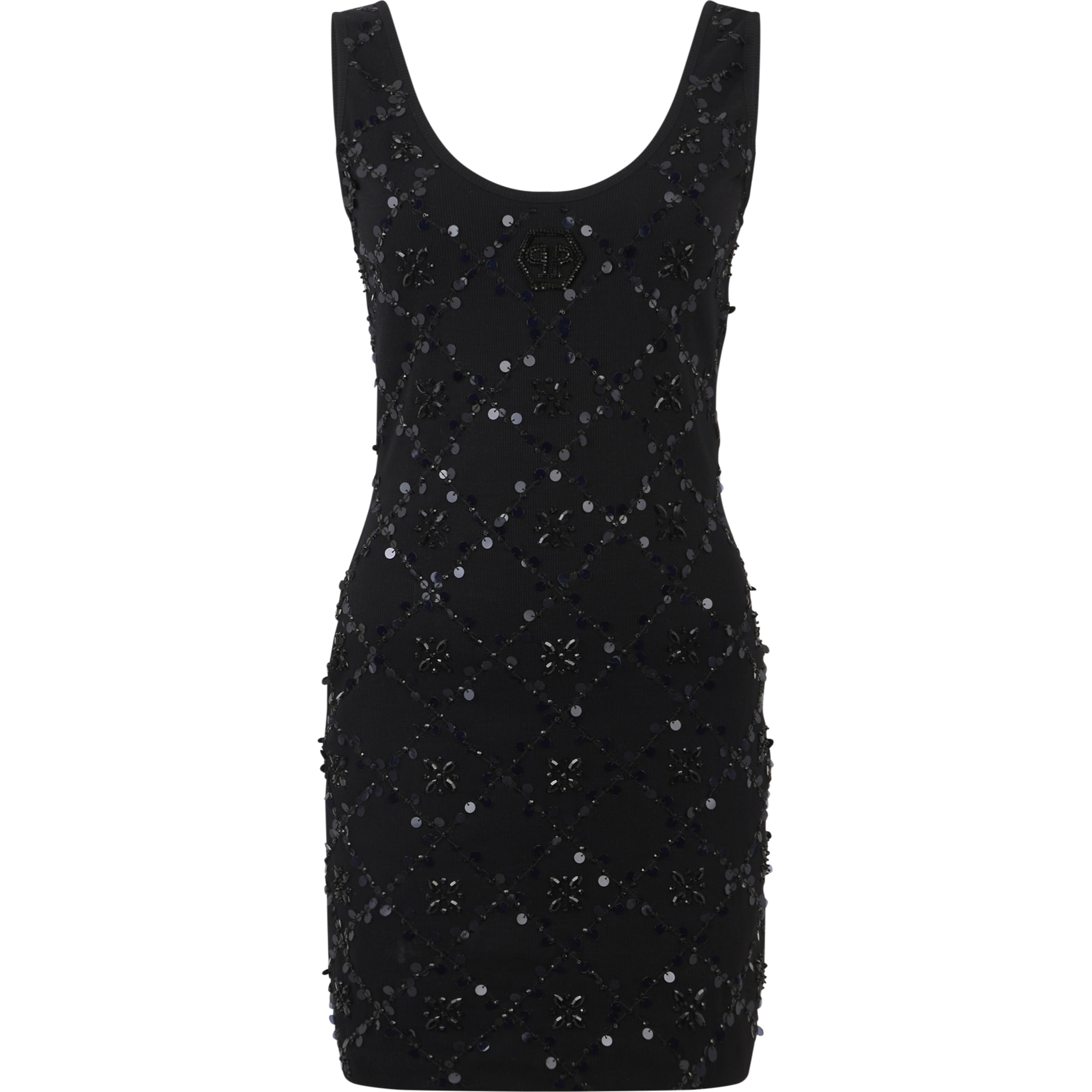 PHILIPP PLEIN Mini Tank Dress Rhomb Flowers Strass