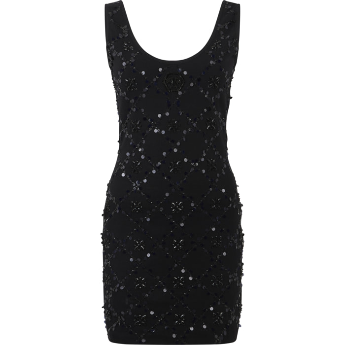 PHILIPP PLEIN Mini Tank Dress Rhomb Flowers Strass