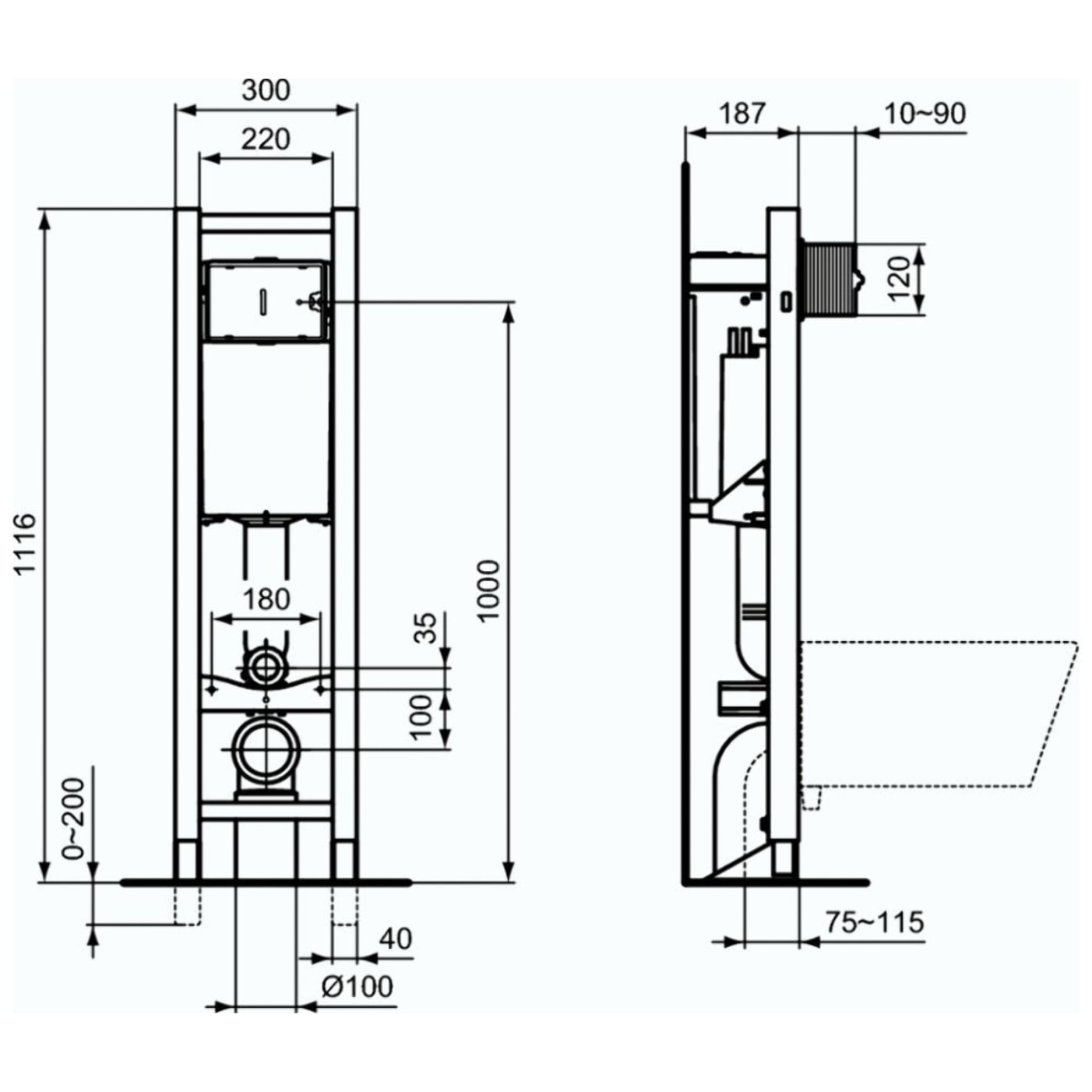 Bati-support Ideal Standard autoportant gain de place  éco certifié NF + plaque carrée