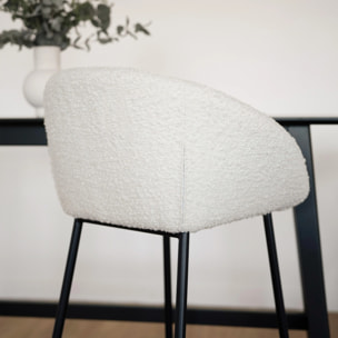 Lot de 2 chaises de bar effet laine bouclette blanche 75 cm - Marquise