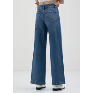 Jeans wide leg con nervature